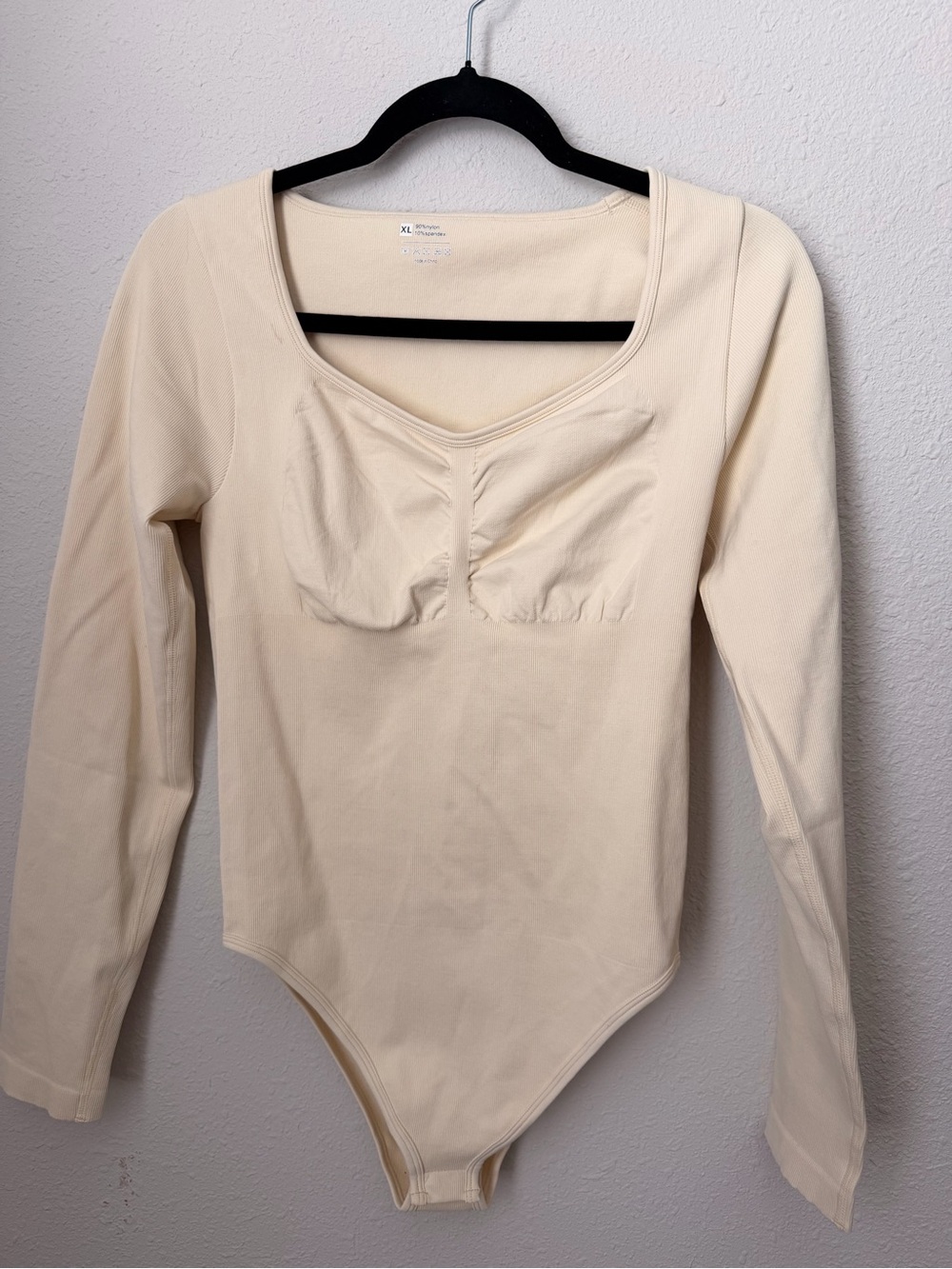 Scoop Neck Long Sleeve Bodysuit in Cream